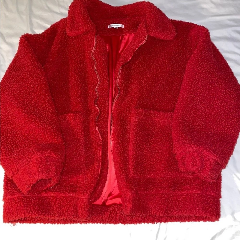 Red teddy jacket with pockets